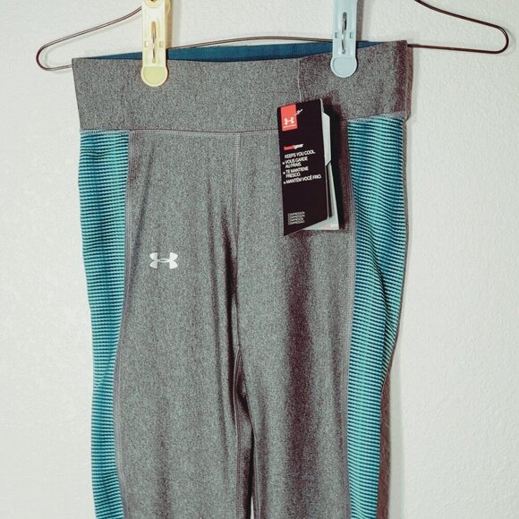 Under Armour Womens HeatGear Compression Leggings XS Gray & Blue Yoga Athletic - Picture 4 of 9